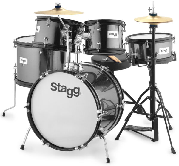 STAGG TIM JR 5/16B BK Vijfdelige junior-drumset met hardware, 8"/10"/10"/12"/16"