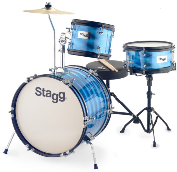 STAGG TIM JR 3/16B BL Driedelige juniordrumset met standaards en pedaal, 8", 10" en 16" trommels, blauw