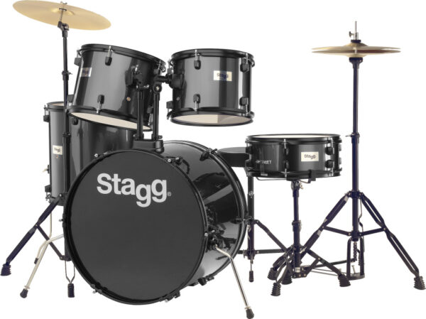 STAGG TIM122B BK Vijfdelig drumstel met 22" bassdrum, incl. hardware en bekkens