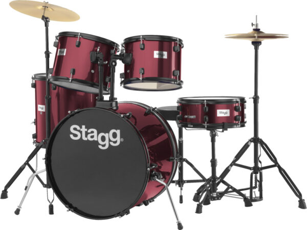 STAGG TIM122B WR Vijfdelig drumstel met 22" bassdrum, incl. hardware en bekkens