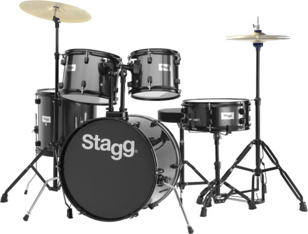 STAGG TIM120B BK 5-delig, 6 lagen linde, 20" Standaard drumstel met hardware & bekkens